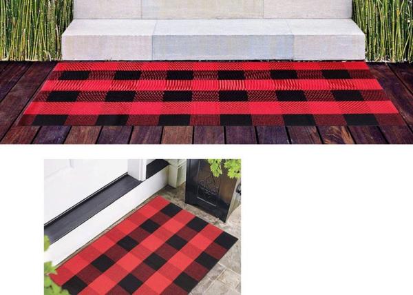 Customized Cotton Thread Red And Black Viscose Fiber Lattice Doormat