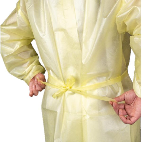 Ultrasonic Heat Sealed Disposable Medical Use Knitted Wrist PP+PE Isolation Gown