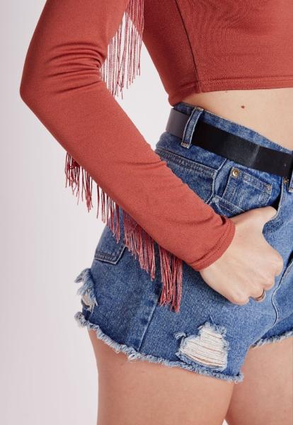 2018 ladies latest design fringe long sleeve off shoulder crop top
