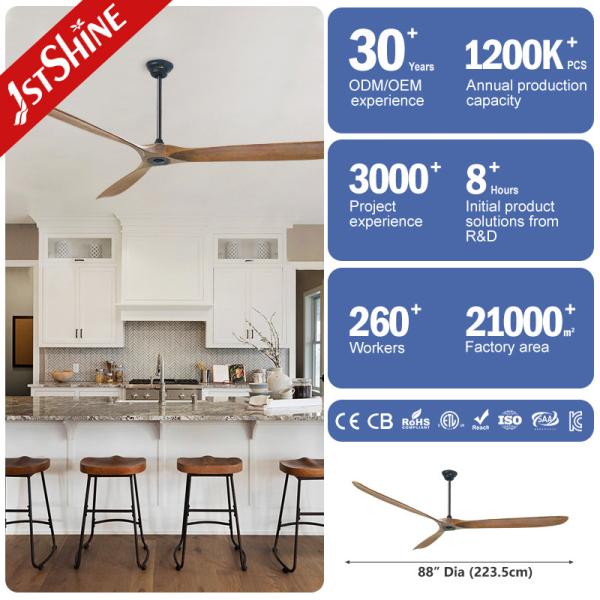 Fuente de energía eléctrica 220V motor de corriente continua 88 pulgadas ventilador de techo de madera con control remoto inteligente