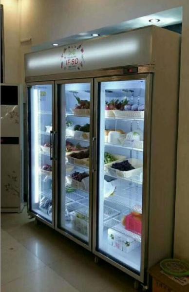 Three Door Supermarket Display Chiller 2~10℃ Stable Temperature Inside