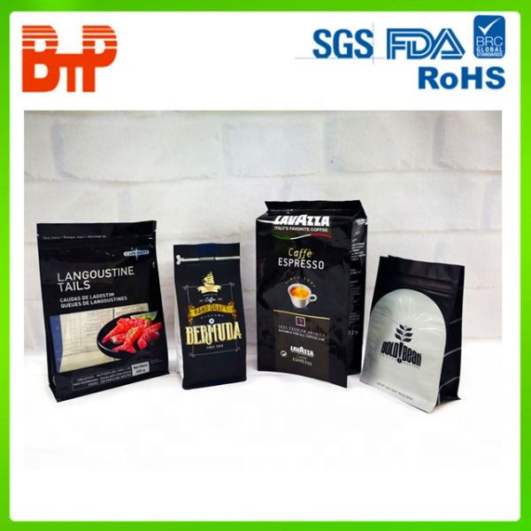 Mylar Packaging Custom Coffee Pack Repeatable  Aluminum Foil Lock Matt Black Flat Bottom Coffee Bean Bag With Valve