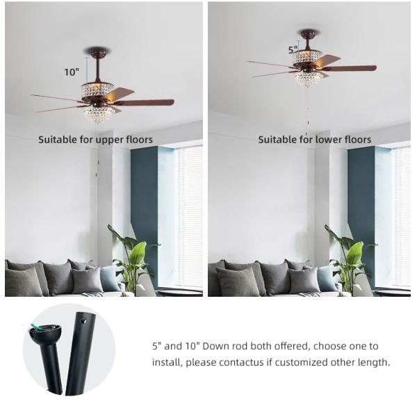 Bedroom AC110V 4100K  Flush Mount Crystal Chandelier Ceiling Fan Remote Control