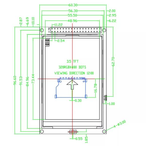 3.5 Inch 320x480 MCU ILI9486 Arduino TFT LCD Display 6 Chip White LED