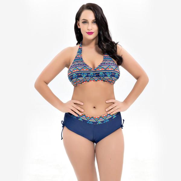 2019 New Plus Size Two piece Swimsuit print flower Swimsuit Women Push up 1935