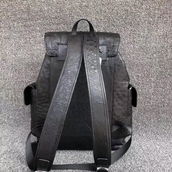Authentic Exotic Ostrich Skin Drawstring Closure Men's Travel Backpack Genuine Leather Male Large Flap Pockets Bag Pack