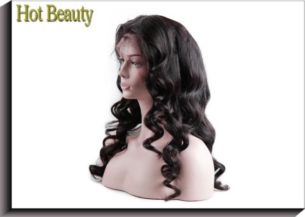 Virgin Human Hair Front Lace Wigs Loose With Baby Hair Around , Elastic