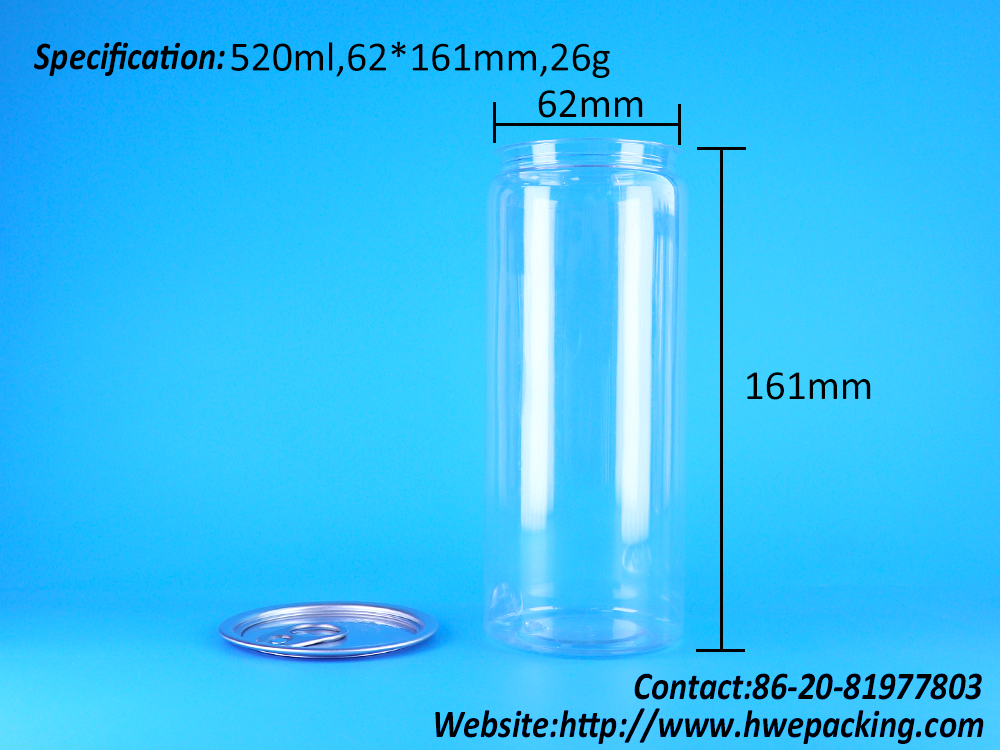 520ml Well Sealing Clear PET Plastic Drink Can with Aluminum Lid for Food Grade Storage