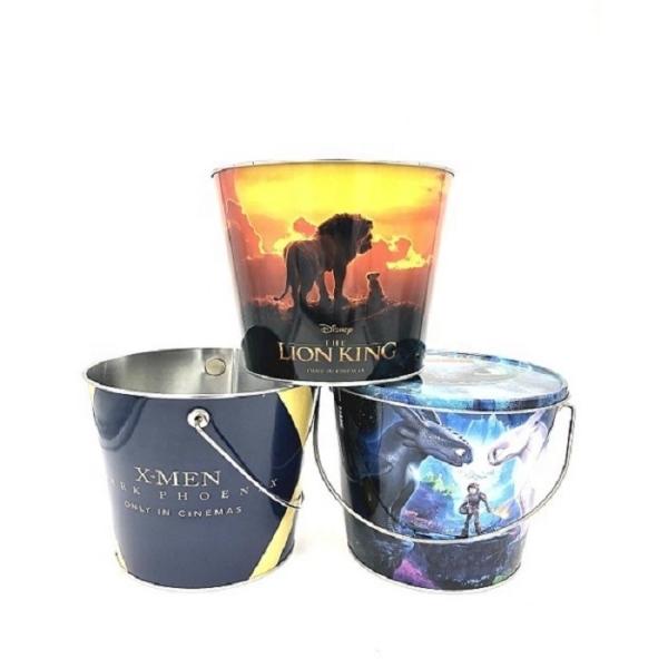 Decorative Tinplate Metal Bucket Popcorn Packaging Container with Handle