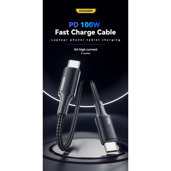 ESSAGER ES-X45 Serie USB C a C Cable de carga rápida 100W 1m 2m 3m