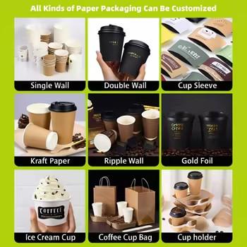 Customize Logo Disposable Biodegradable Coffee Paper Cup Double Ripple Wall Paper Cup for Hot Drinks With Lid and Sleeve