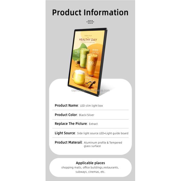 Ультратонкий тонкий стеклянный фонарик для стенного цифрового плаката рекламы супермаркетов