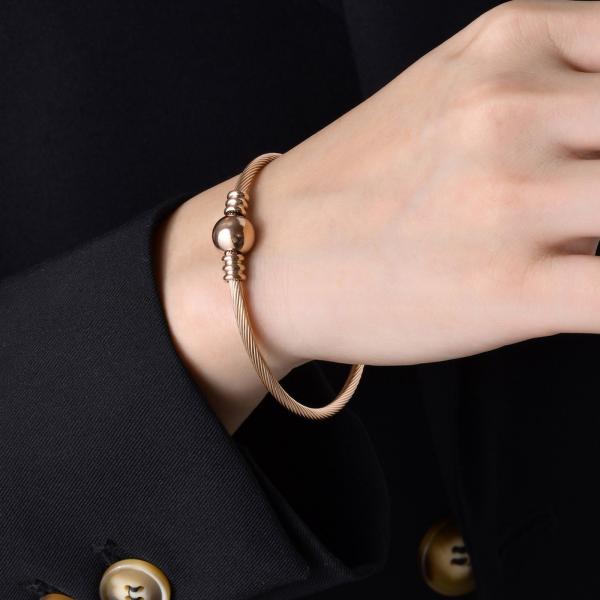 Brazalete de oro para adulto de acero inoxidable con incrustaciones de engaste en canal