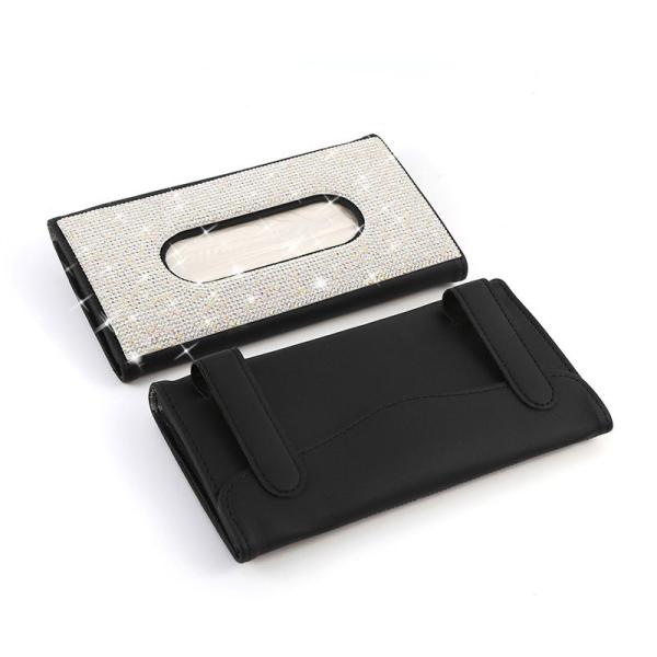 Diamond PU Leather Car Visor Tissue Box Napkin Holder for Car