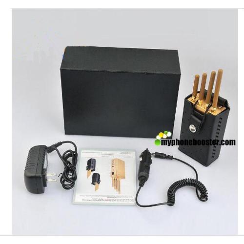Hotsale 4 Antennas 2w Golden Yellow Portable Signal Jammer Blocker Shield GSM 3G Wifi GPS With Leather Case/Car Charger