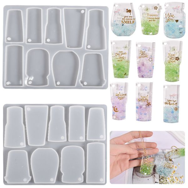 DIY resin beverage cup hanging mold, wine cup, coffee cup, Mason jar pendant, silicone mold