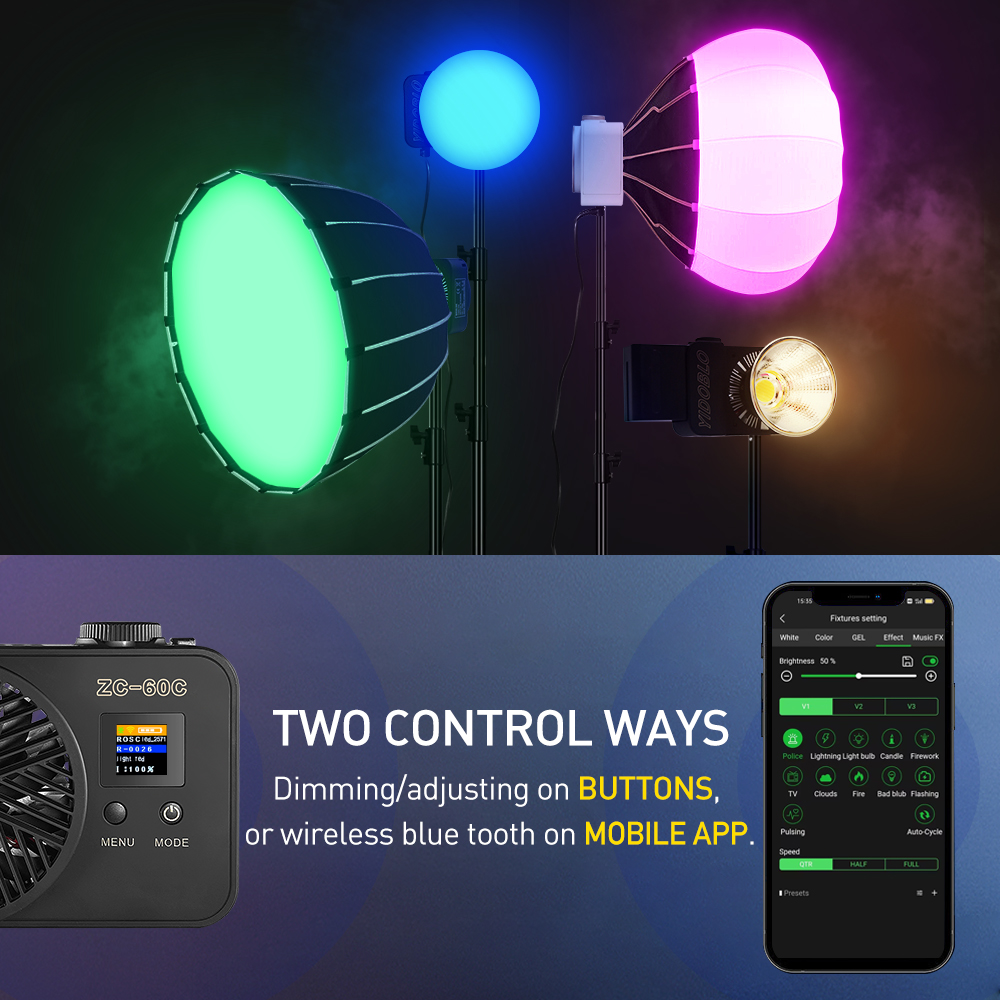 Оптовый портативный светодиодный видеопросвет ZC-60RGB, полный цвет RGB с CCT 2700-7500K