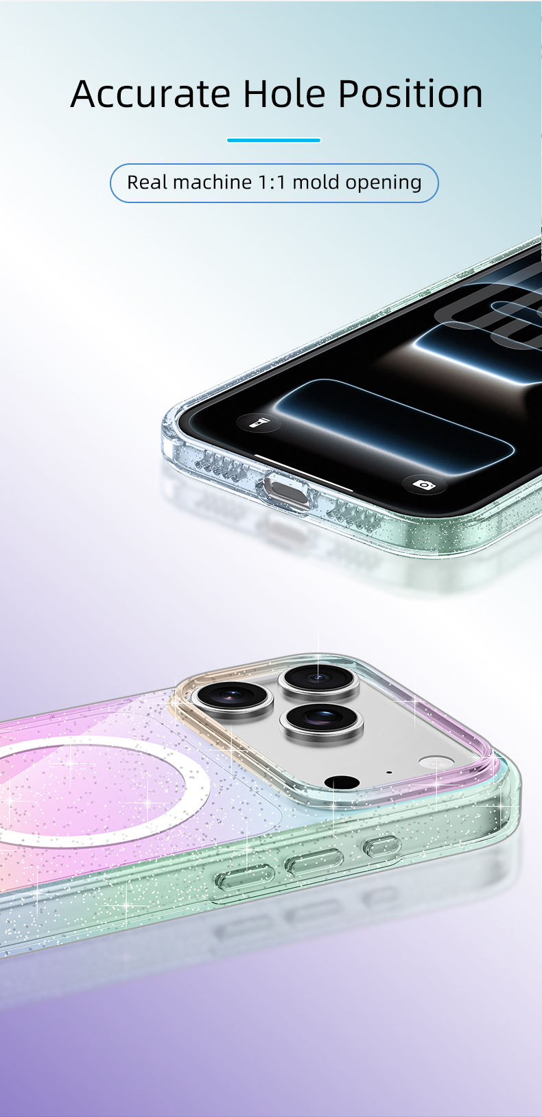 Transparent Magnetic Glitter Ultra-thin Protective case for iPhone 17 Series TPU Shockproof Iridescent Gradient Colors OEM/ODM
