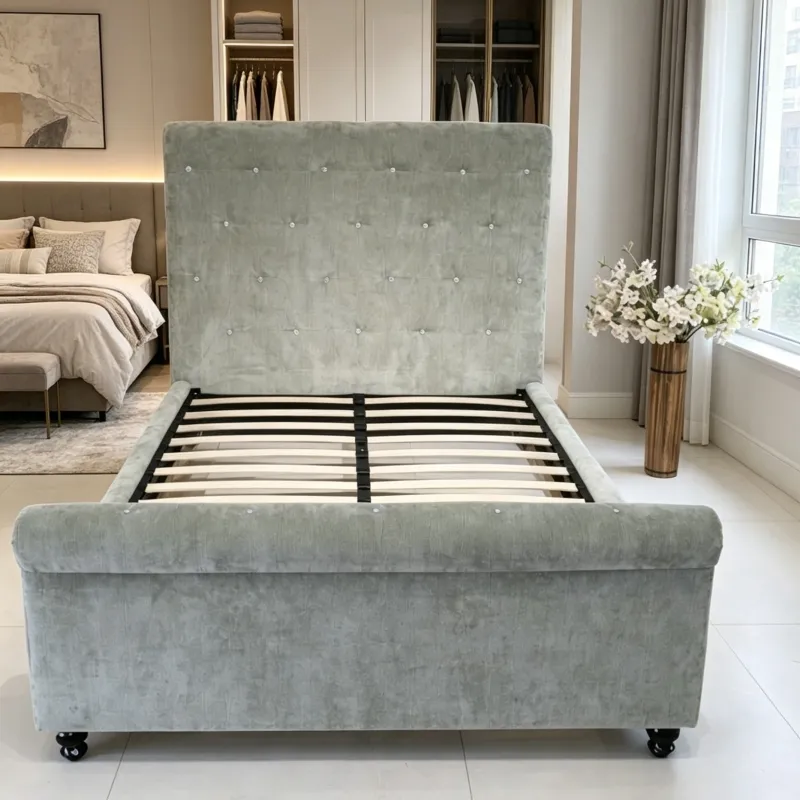 Soft Velvet Upholstered Bed Frame Padded Ergonomic Headboard for Modern Bedroom Use