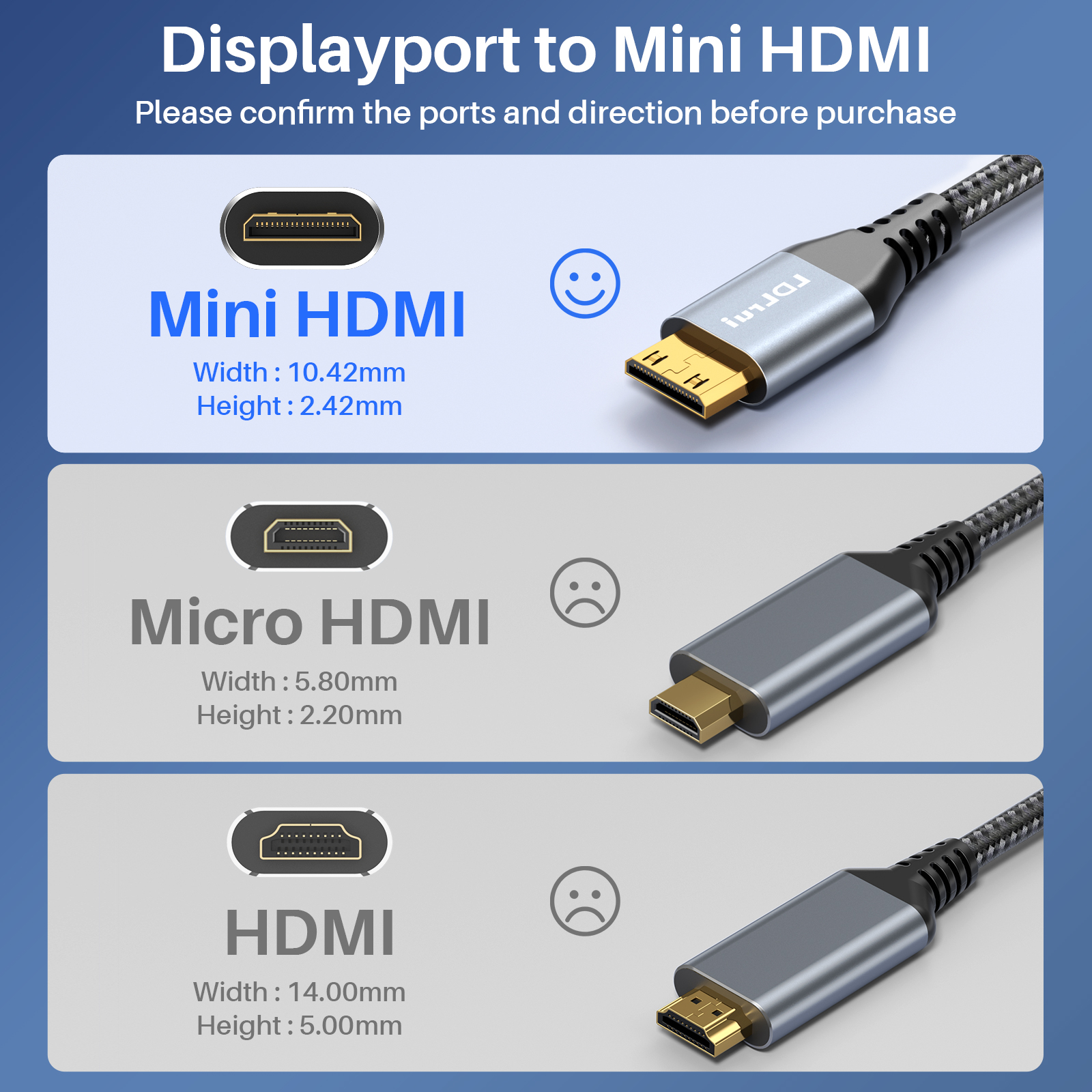 3M 9FT Displayport 1.2 To HDMI Cable 4K 60Hz 2K 120Hz 1080P 240Hz Unidirectional Mini HDMI Cable