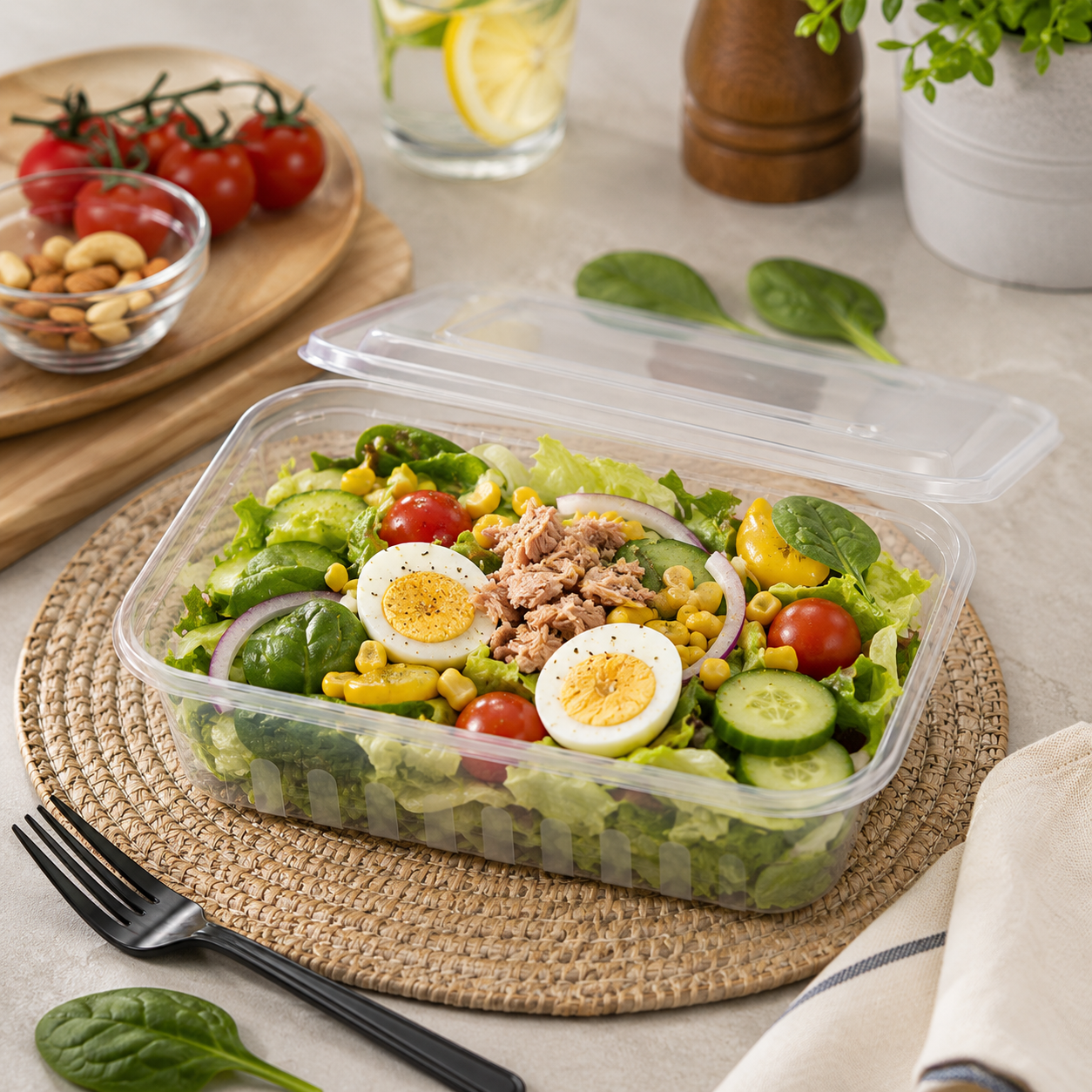 1500ml PP Food Containers Deep Rectangular Catering Box with Lid