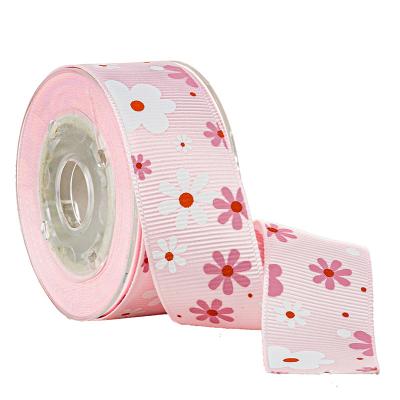 2 Colors Ink Screen Flower Printed On Pink Grosgrain Ribbon Cake Boxes Wrapping