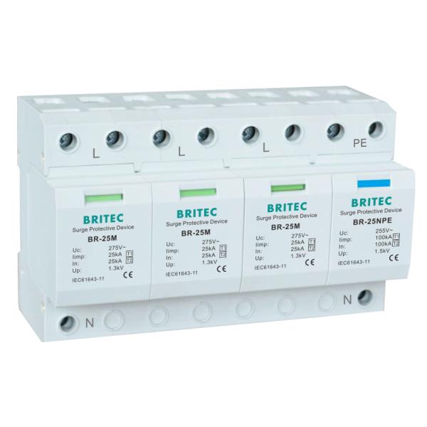 BR-25M 3P+1NPE 25kA T1+T2 варисторный захватник B+C Низкое напряжение 3 фазы AC Spd защитник от молнии