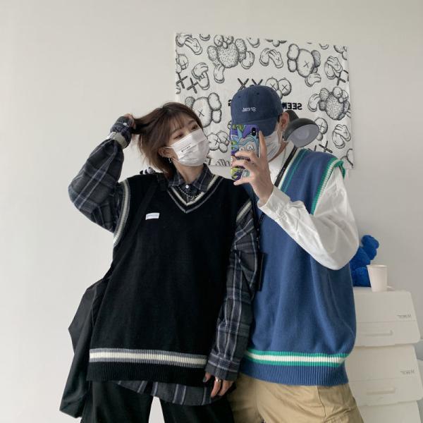 Custom Graphic Sleeveless V Neck Sweater Vest Pullover 55% Acrylic Fibers 45% Cotton