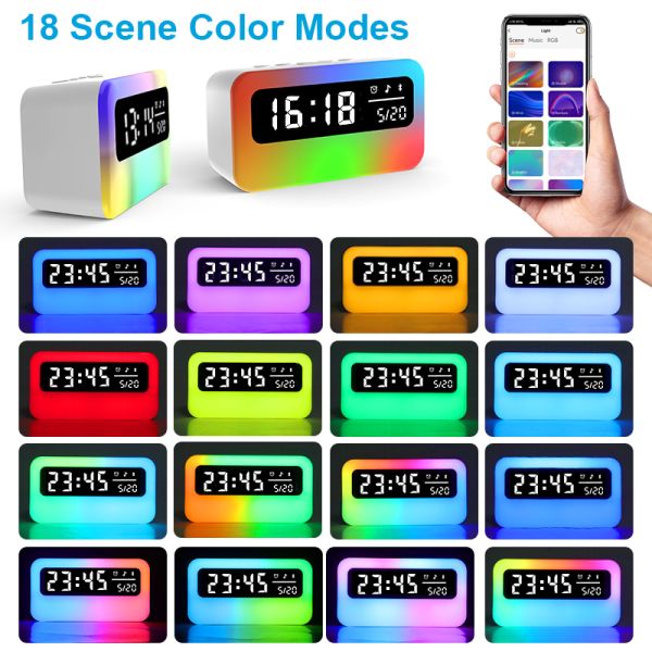 OEM Acceptable Rechargeable Digital Alarm Clock RGB Speaker LED Night Lights Bedside Lamp Sleeping Relaxation Alarm