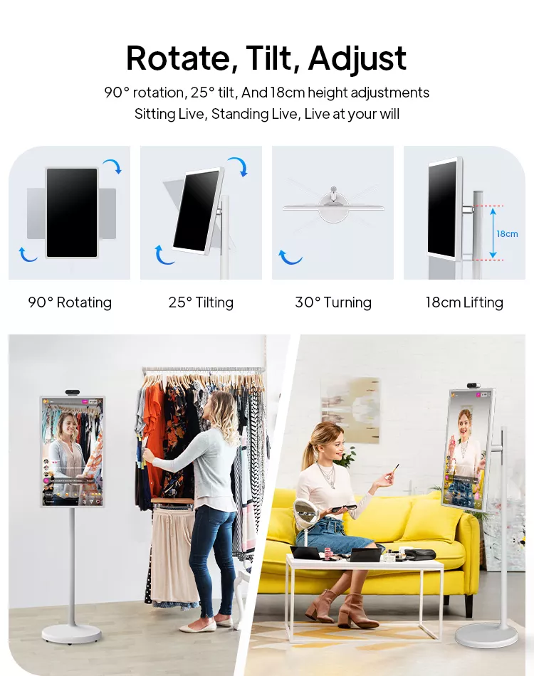 32 Inch Movable Smart Monitor Rollable Touch Screen TV Battery Powered Portable Stand Display Kiosk Factory