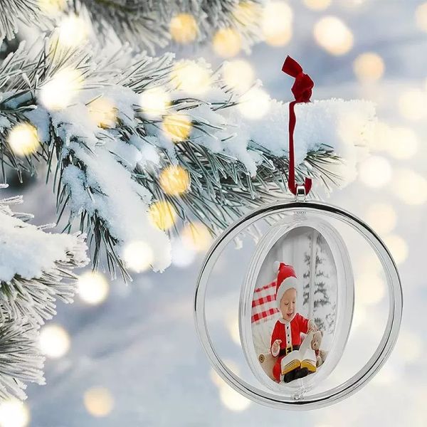Double Sided Rotatable Sublimation Christmas Ornament Blanks With MDF Board Silver And Gold Color Blank Plastic Ornaments