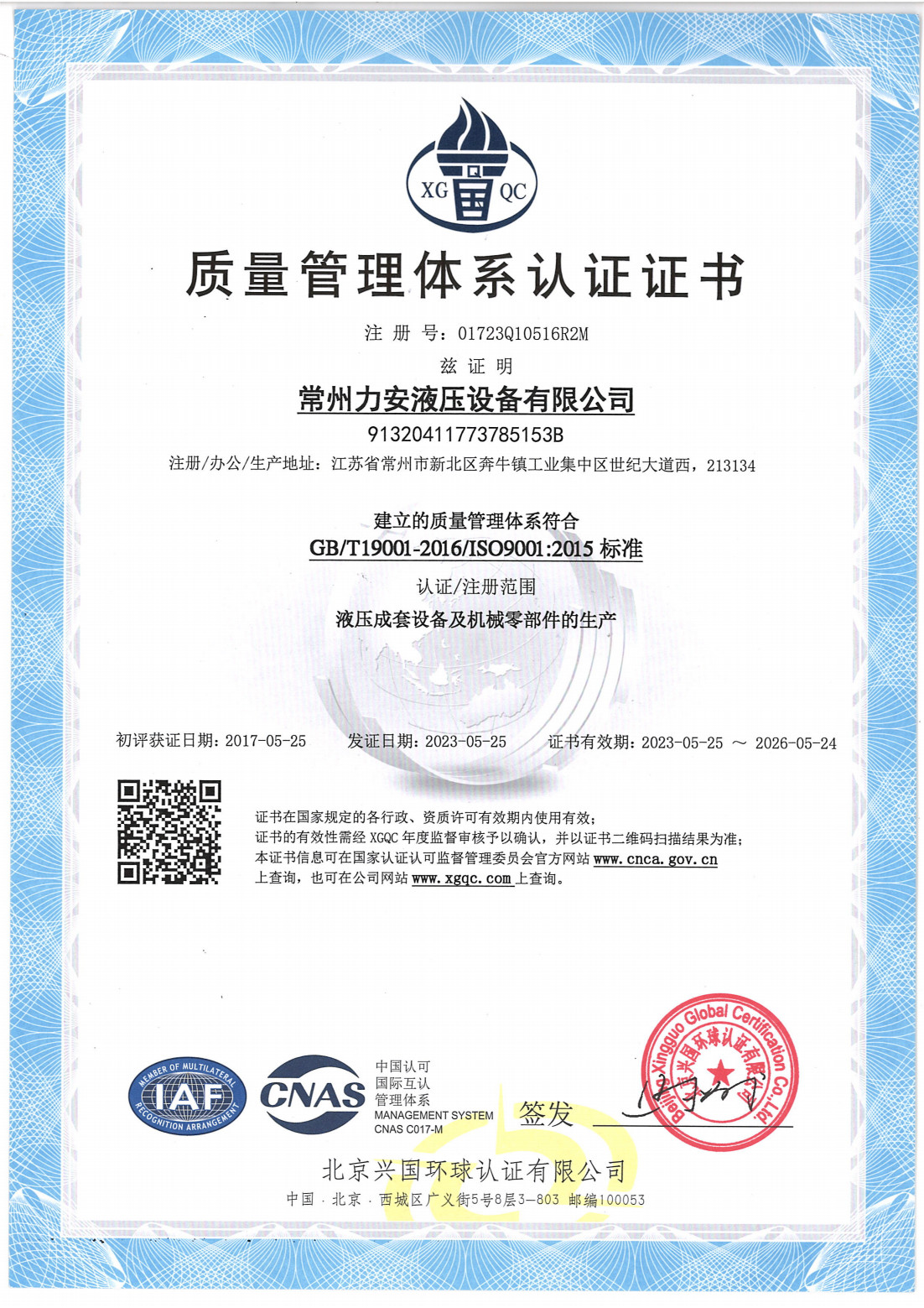FLUTEC HYDRAULICS (CHANGZHOU) CO., LTD. Сертификации