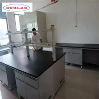 Mobiliário funcional de laboratório de química de madeira Bancos de trabalho de laboratório cinza-branco para um ambiente de trabalho seguro