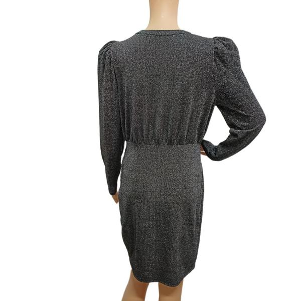 Description Puff Sleeve Women's Cocktail Dress in Plain Dyed Shiny Metallic Thread