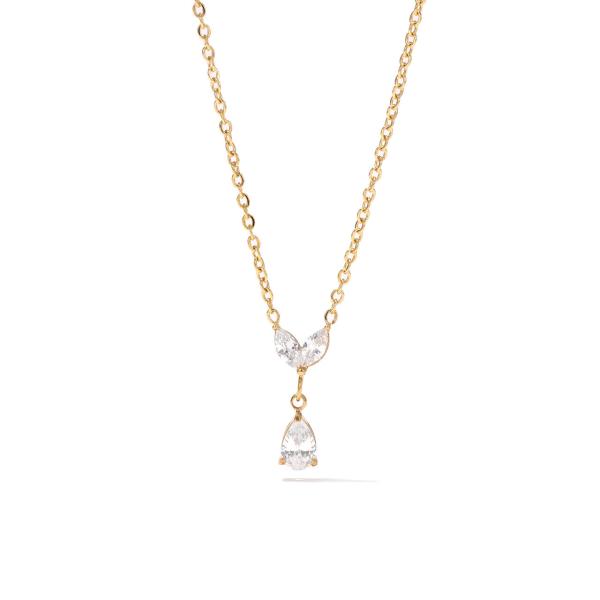 Collar de mujer de acero inoxidable moderno con piedras de circonita marquesa y pera