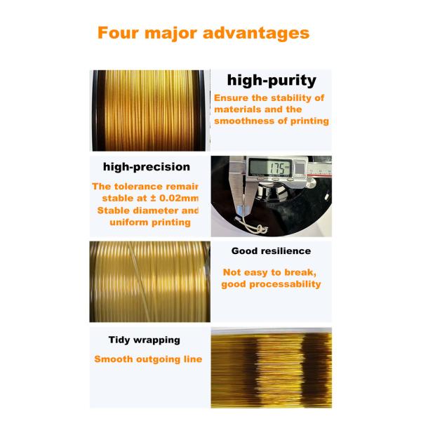 1.75mm 3D Printing Filament in PEI Resin Amber Color with High Tensile Modulus of 3850Mpa