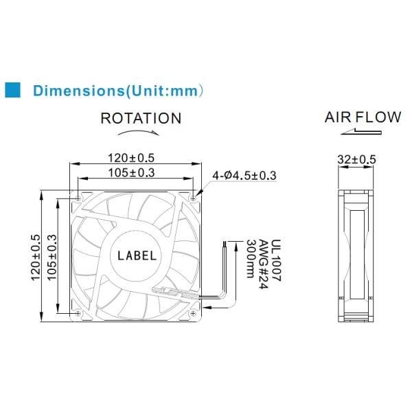 Waterproof 7 Blade Computer Case Cooling Fans 120mm 24V / 48V With Lead Wire