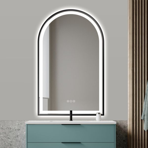 Luxury Arch Shape Black Framed Bathroom Mirror , Smart LED Bathroom Mirror IP54 Waterproof