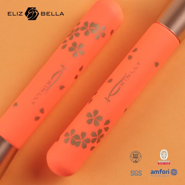 Pincéis de maquiagem de cabelo sintético com impressão rolante cabo de madeira de toque macio, ponteira de alumínio ouro rosa pincel de maquiagem