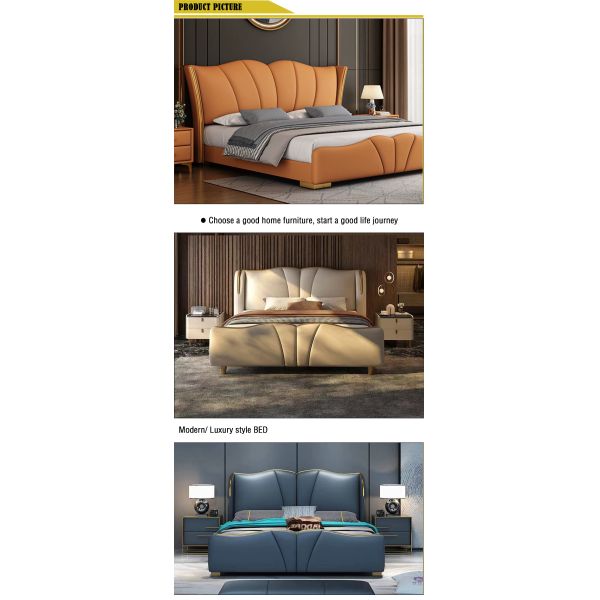 Customized Color MOYI Headboard Leather Modern Double Design Wooden Queen Set Upholstered Bedroom Furniture Set Classic Luxury King Size Bed
