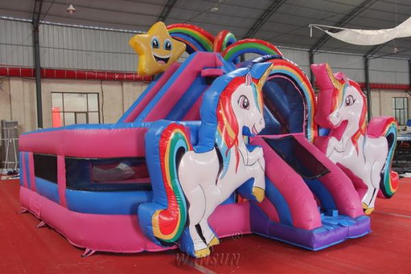 Unicorn Icastle Jump House With Slide Double Play Bounce House Pvc Material