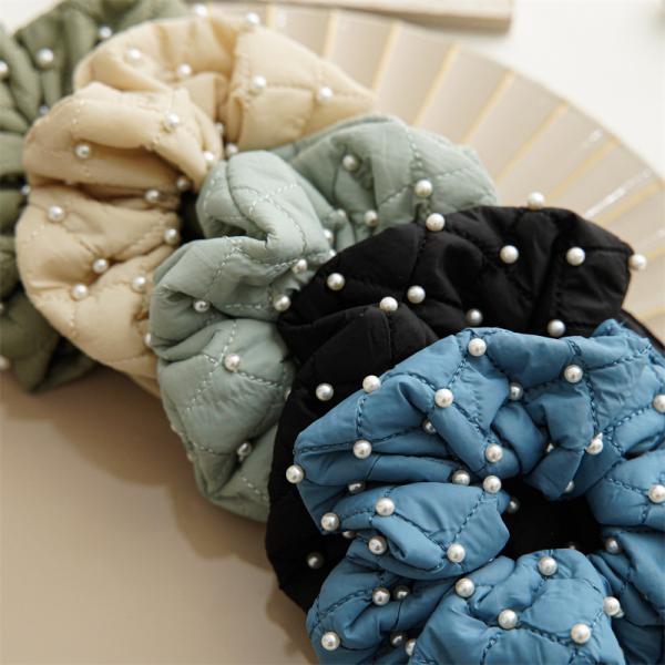 High quality pearl feather beaded hair scrunchies hair accessories lady temperament hair bands
