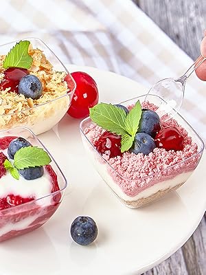 2 Oz Mini Dessert Cups With Spoons, Clear Plastic Reusable Small Party Serving Cups For Appetizers, Hors D'Oeuvres Plates