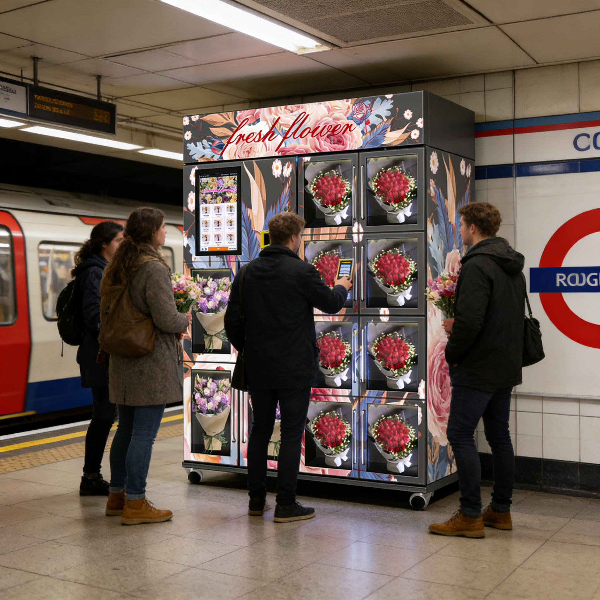 Automatic Refrigerated Flower Vending Machine with touchscreen & galvanized sheet  | Smart Bouquet Dispenser for Malls and Airports