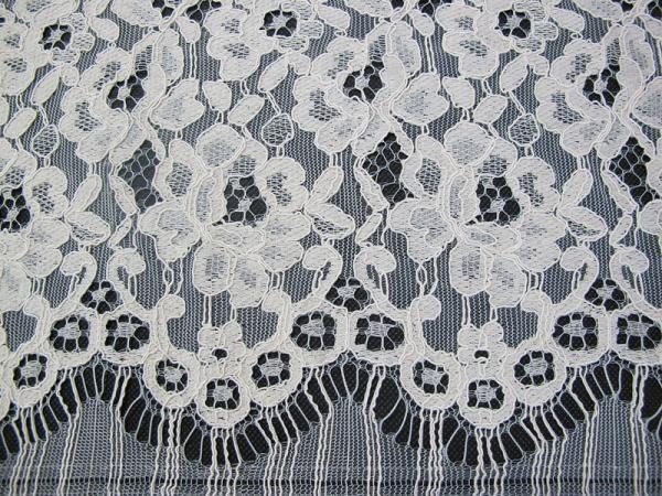 Eyelash Corded Lace Fabric White Floral / Nylon Rayon Heavy Lace Material