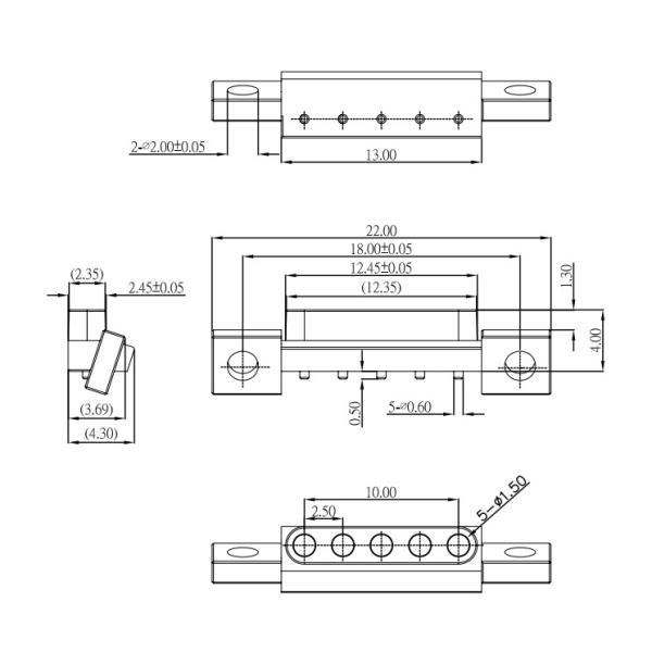 Conector de pin de Pogo masculino y femenino 2.5 mm Conector de pin cargado con resorte Ángulo recto