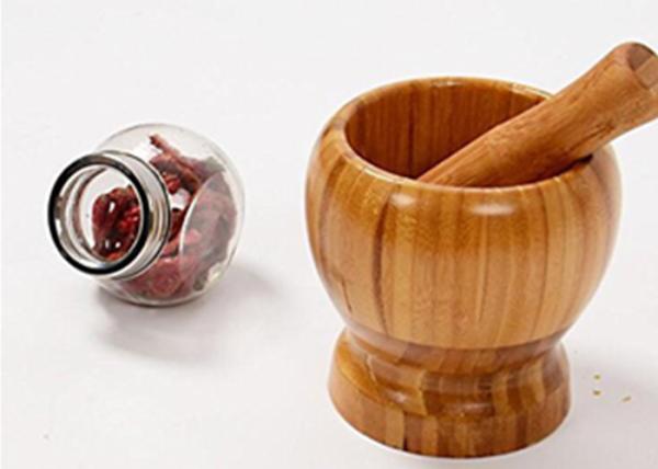 Household Bamboo Mortar And Pestle Garlic Pepper Spice Pounder 5.9 X 5.4 X 0.9 Inches