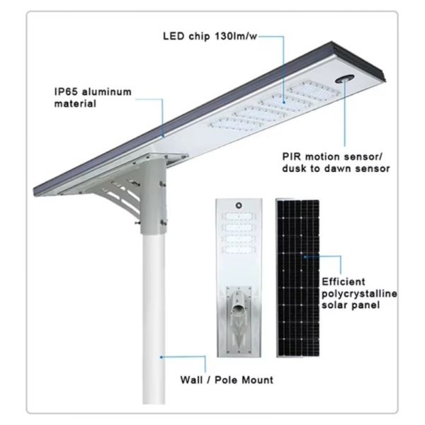 Bright Solar Street Lighting Solution 30W 40W 60W 100W All in One Road Integrated Outdoor Solar LED Street Light