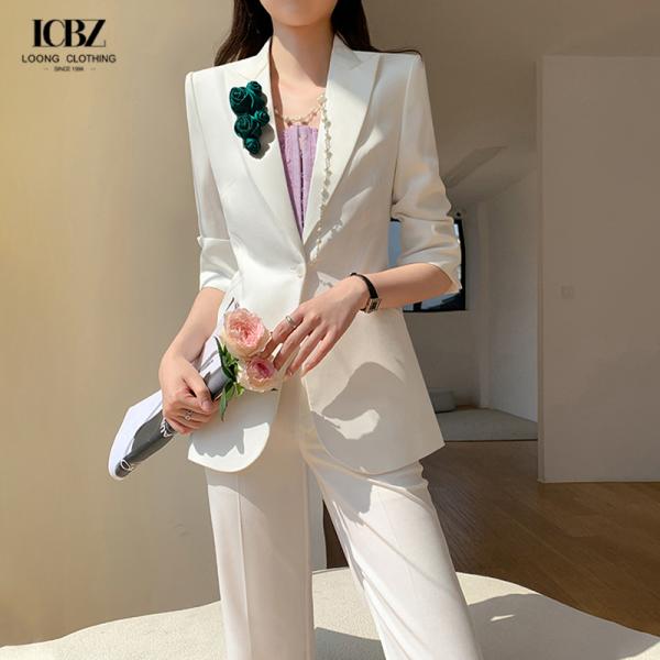 Vêtements de travail de bureau d'affaires non tissés 3 pièces ensemble combinaisons pour femmes avec bouton décoration