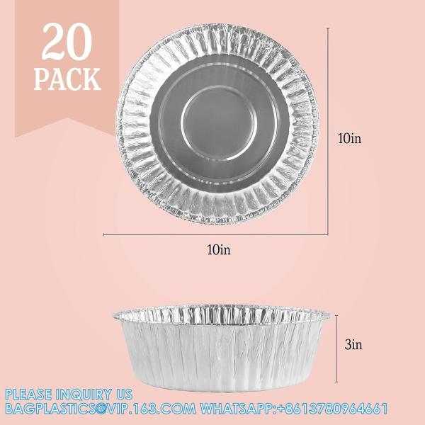 10'' Inch Round Tin Foil Pans Disposable Aluminum, Extra Deep Freezer & Oven Safe - For Baking, Cooking, Storage